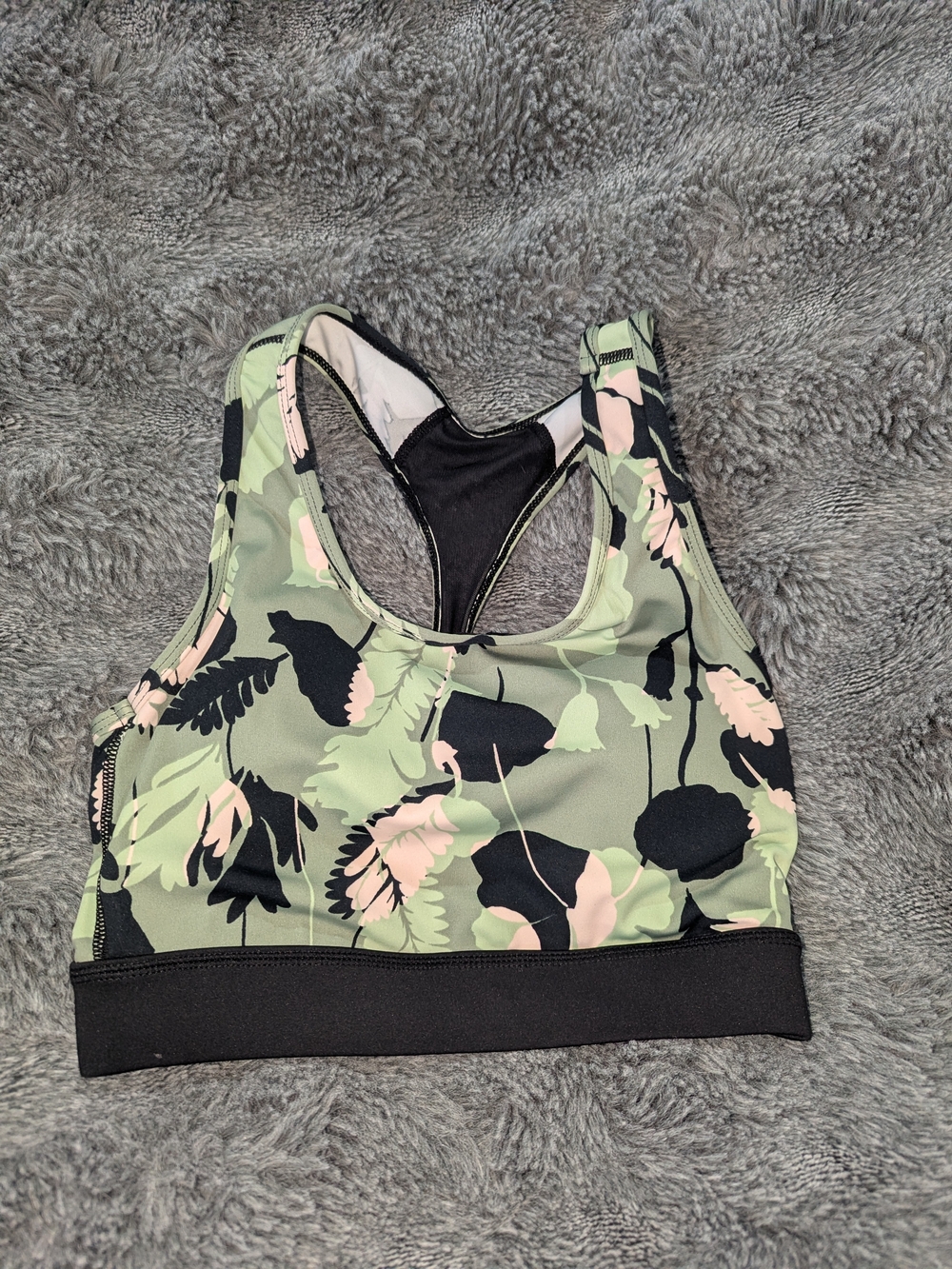 LuLaRoe Rise Invincible Sports Bra Green Floral Racerback Medium Support XS